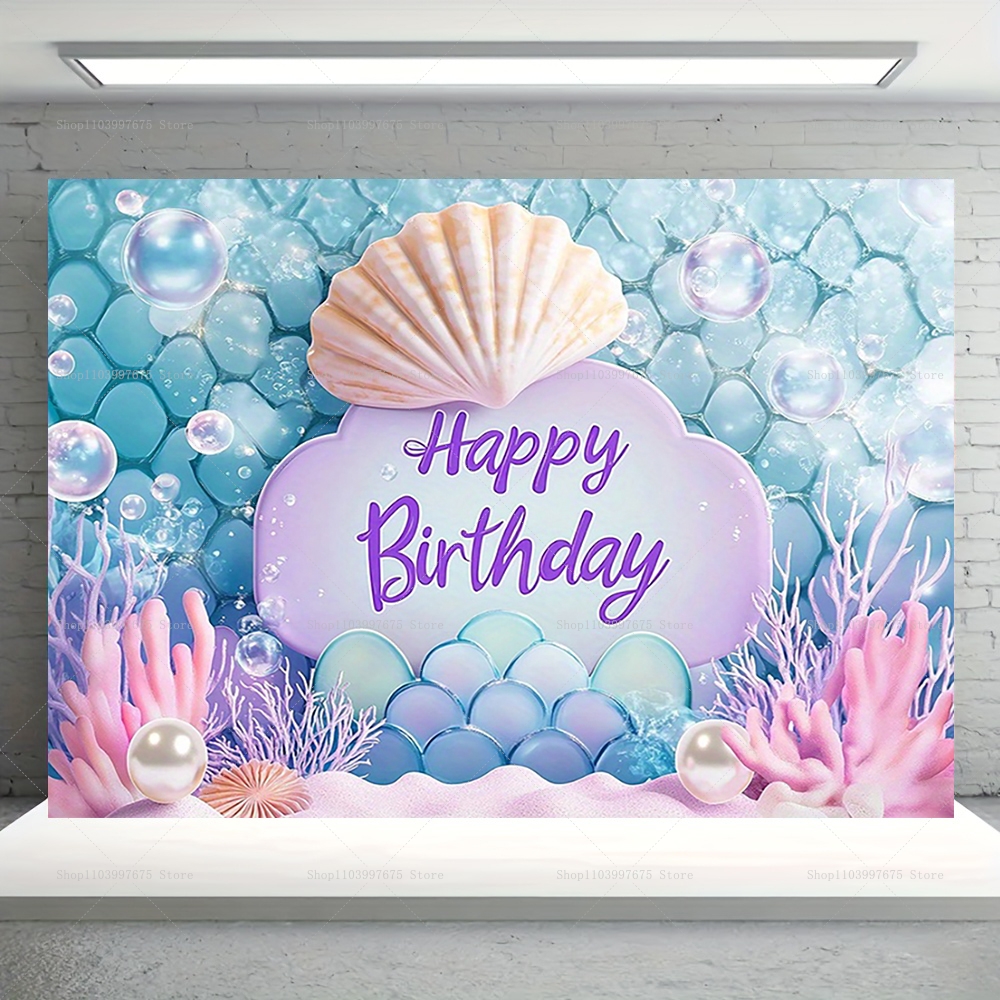 Photography Term - Mermaid Party Backdrops Children's Happy Birthday