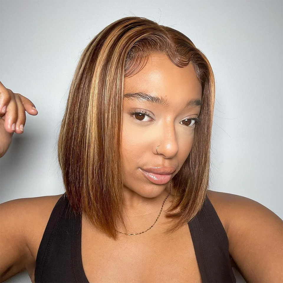 Photography Night - Highlight Dark Brown Blonde Straight Bob